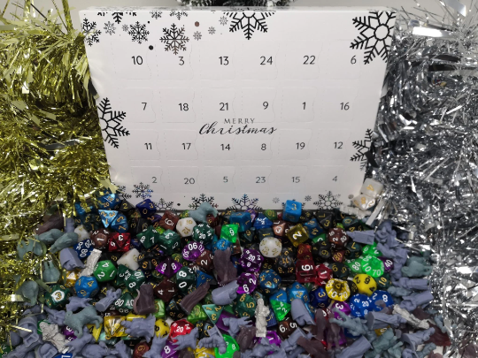 Mystery Dice & 24 Fantasy 28mm Miniature Advent Calendar - 24 Day Christmas Calendar For RPGs, DnD, And Tabletop Games Active